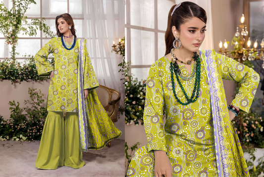 Essential Lawn 3-Piece D-01 – Parrot Green (Unstitched)